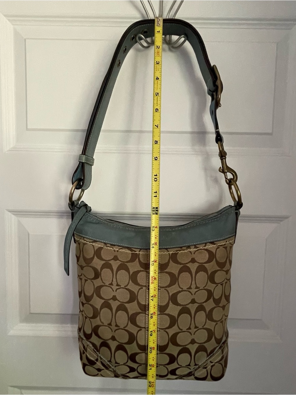 Vintage Y2K Coach signature Logo Blue & Brown Crossbody Shoulder Bag Zip Pockets - Picture 2 of 16